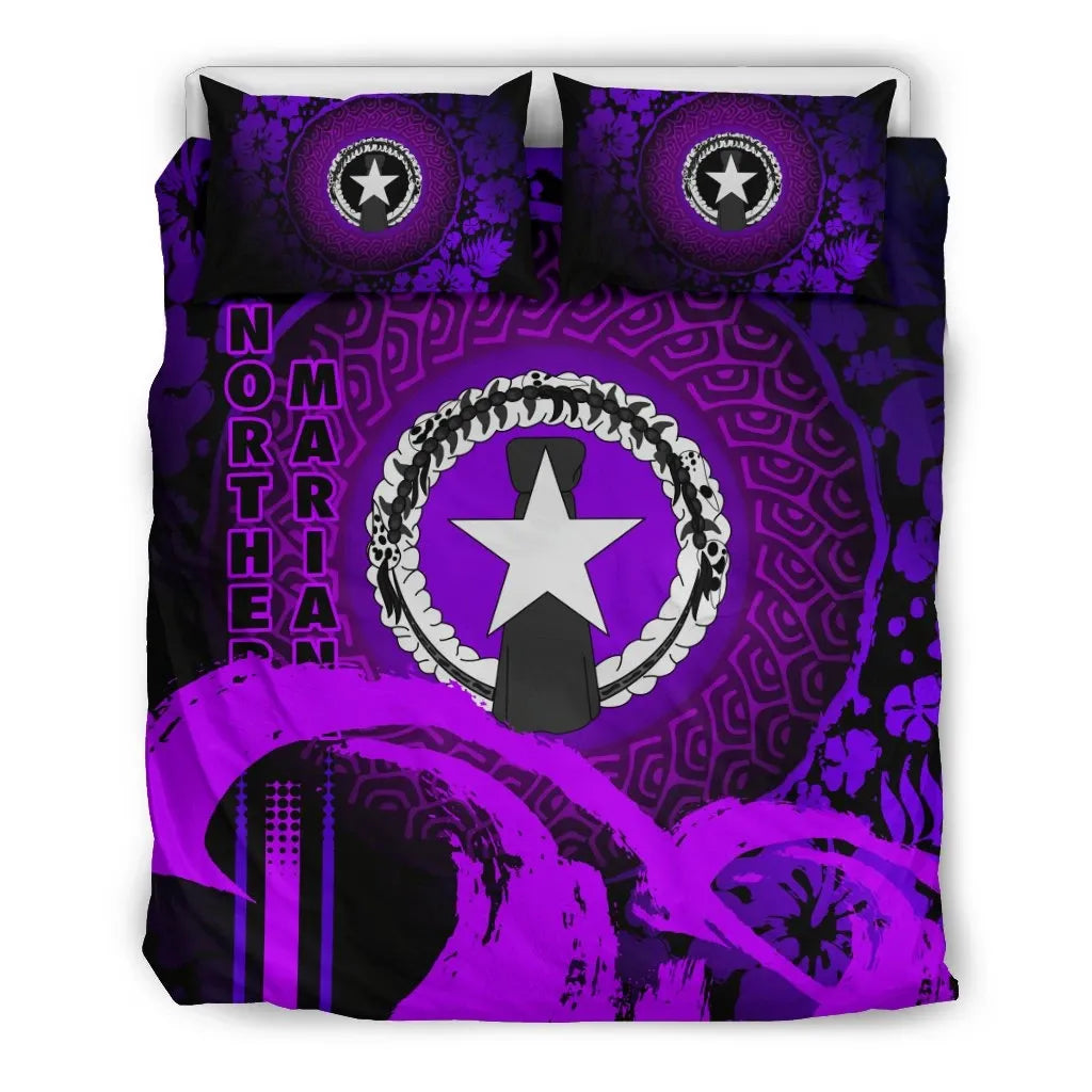 Northern Mariana Islands Duvet Cover Set - Hibiscus And Wave Purple
