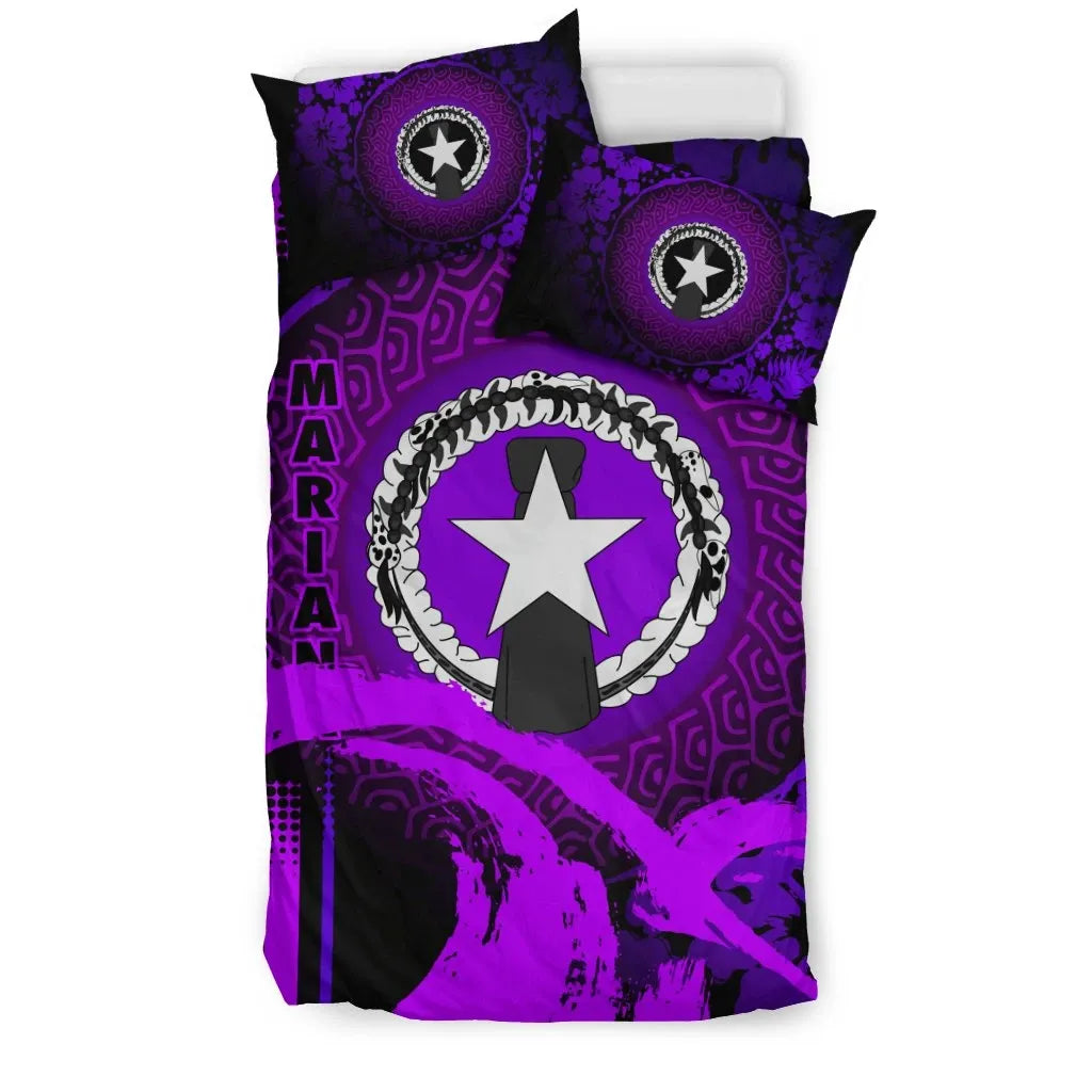 Northern Mariana Islands Duvet Cover Set - Hibiscus And Wave Purple