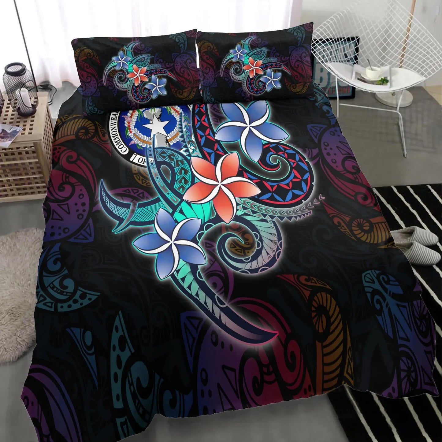 Northern Mariana Islands Bedding Set - Plumeria Flowers Style