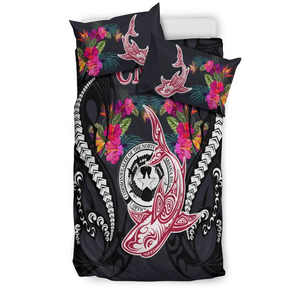 Northern Mariana Islands Bedding Set - Polynesian Shark Hibiscus Flower