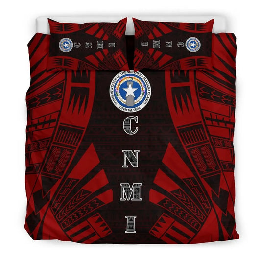 Northern Mariana Islands Duvet Cover Set - Polynesian Tattoo Red