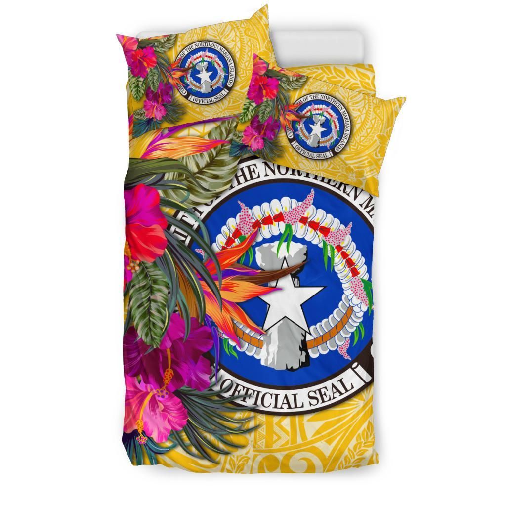 Northern Mariana Islands Bedding Set - Saipan Hibiscus Polynesian Pattern Yellow Version