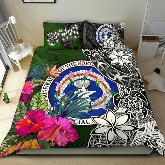 Northern Mariana Islands Bedding Set - Turtle Plumeria Banana Leaf
