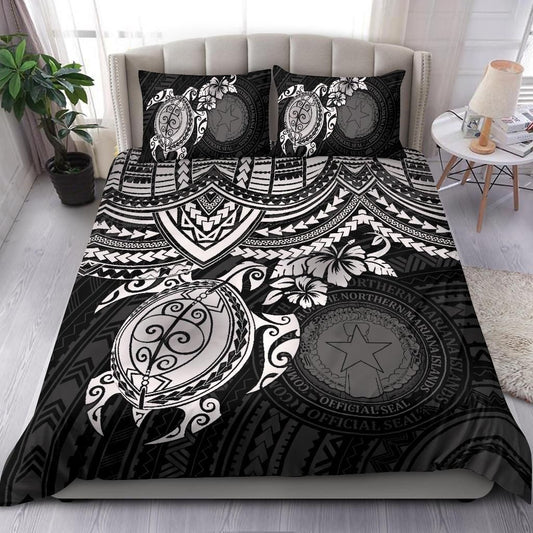 Northern Mariana Islands Polynesian Duvet Cover Set - White Turtle