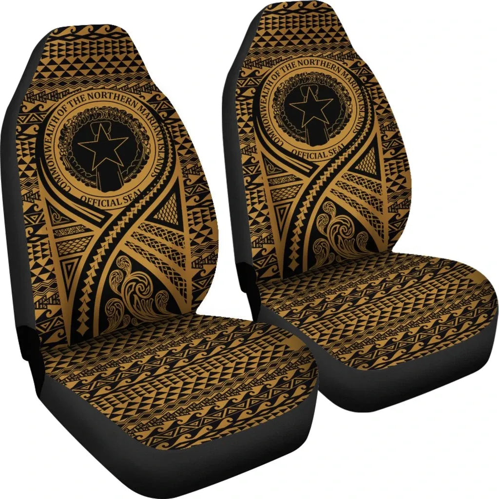 Northern Mariana Islands Car Seat Cover - Northern Mariana Islands Seal Polynesian Tattoo Gold