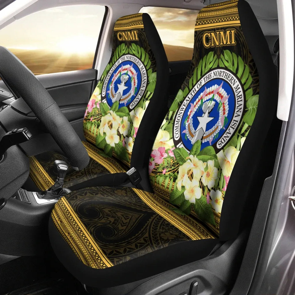 Northern Mariana Islands Car Seat Cover - Polynesian Gold Patterns Collection