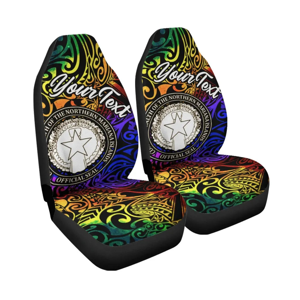 Northern Mariana Islands Custom Personalised Car Seat Covers - Rainbow Polynesian Pattern