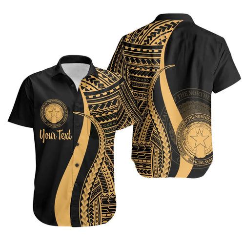 Northern Mariana Islands Custom Personalised Short Sleeve Shirt - Gold Polynesian Tentacle Tribal Pattern