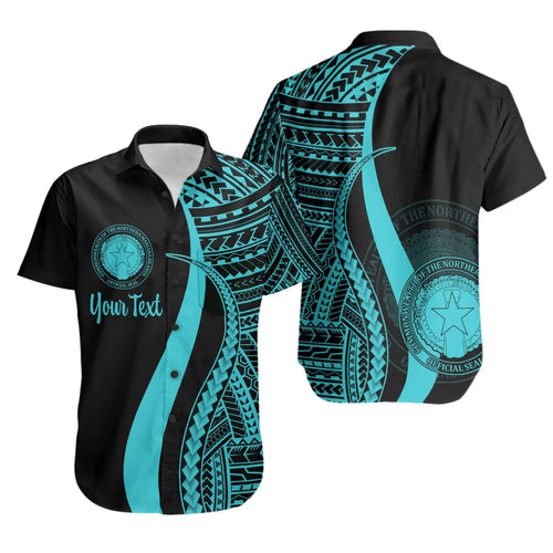 Northern Mariana Islands Custom Personalised Short Sleeve Shirt - Turquoise Polynesian Tentacle Tribal Pattern