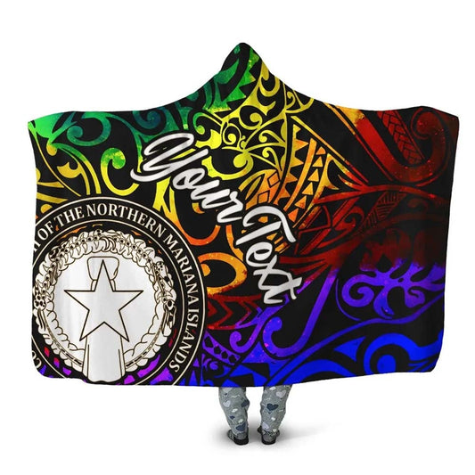 Northern Mariana Islands Custom Personalised Hooded Blanket - Rainbow Polynesian Pattern