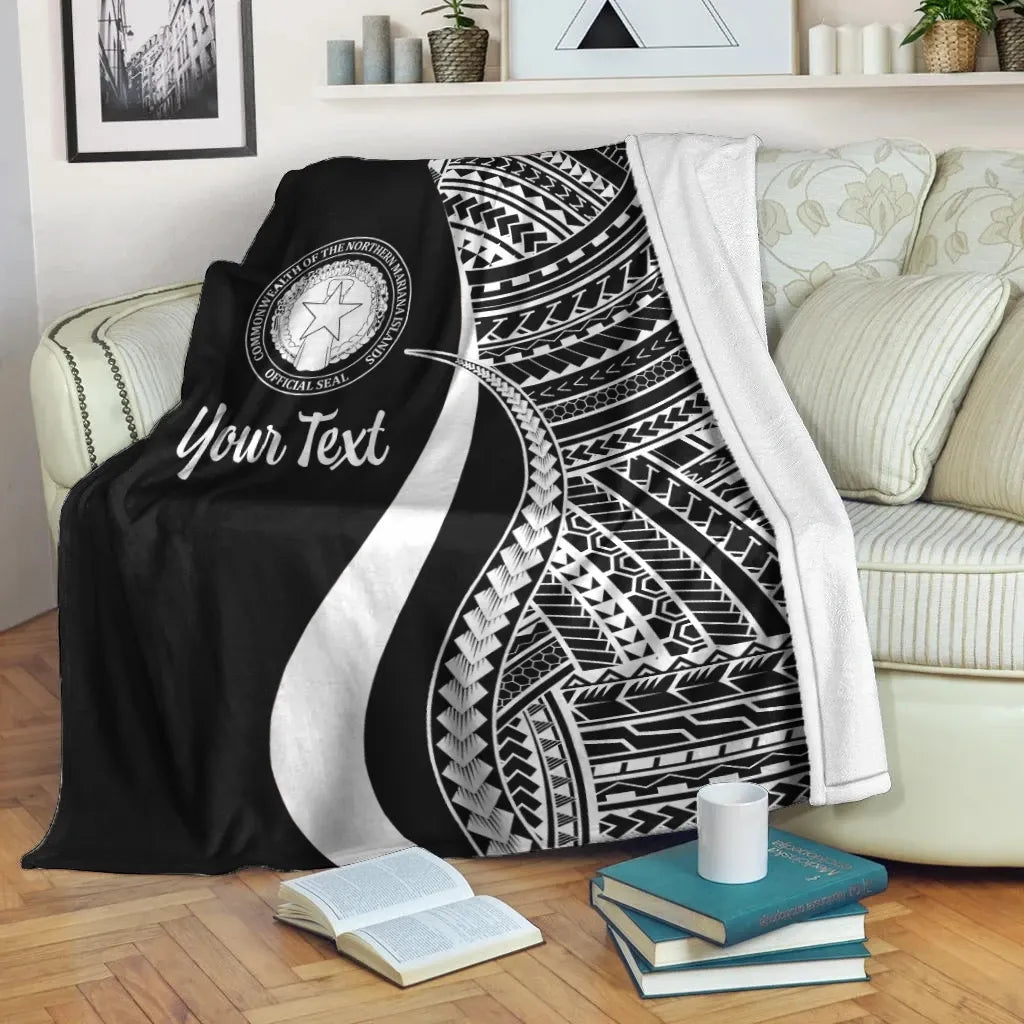 Northern Mariana Islands Custom Personalised Premium Blanket - White Polynesian Tentacle Tribal Pattern
