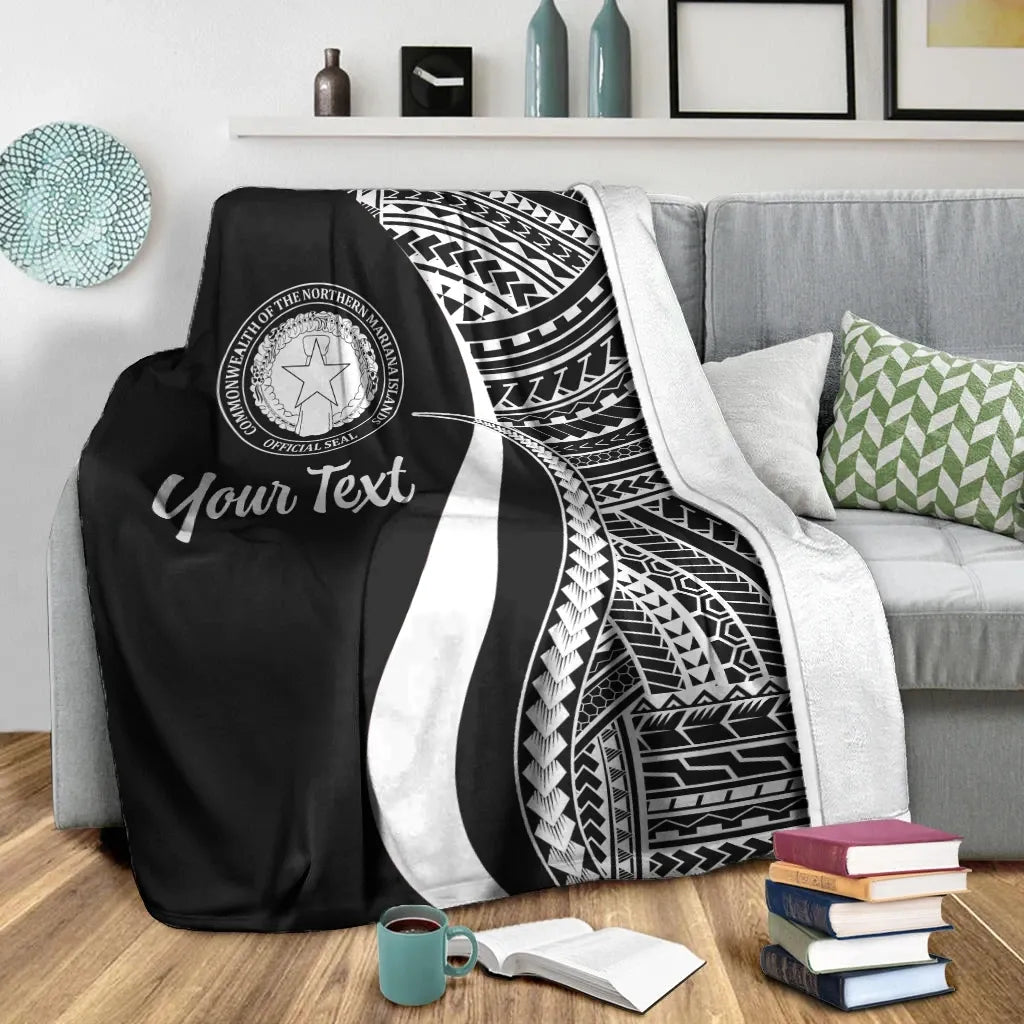 Northern Mariana Islands Custom Personalised Premium Blanket - White Polynesian Tentacle Tribal Pattern