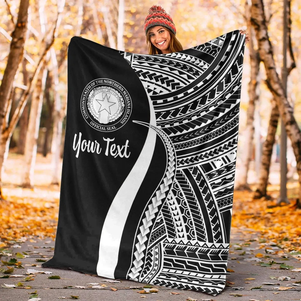 Northern Mariana Islands Custom Personalised Premium Blanket - White Polynesian Tentacle Tribal Pattern