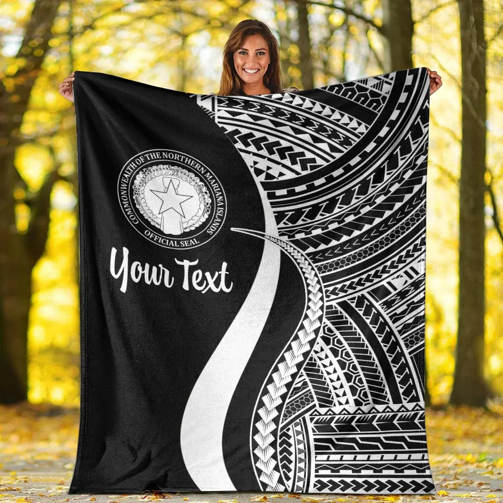 Northern Mariana Islands Custom Personalised Premium Blanket - White Polynesian Tentacle Tribal Pattern