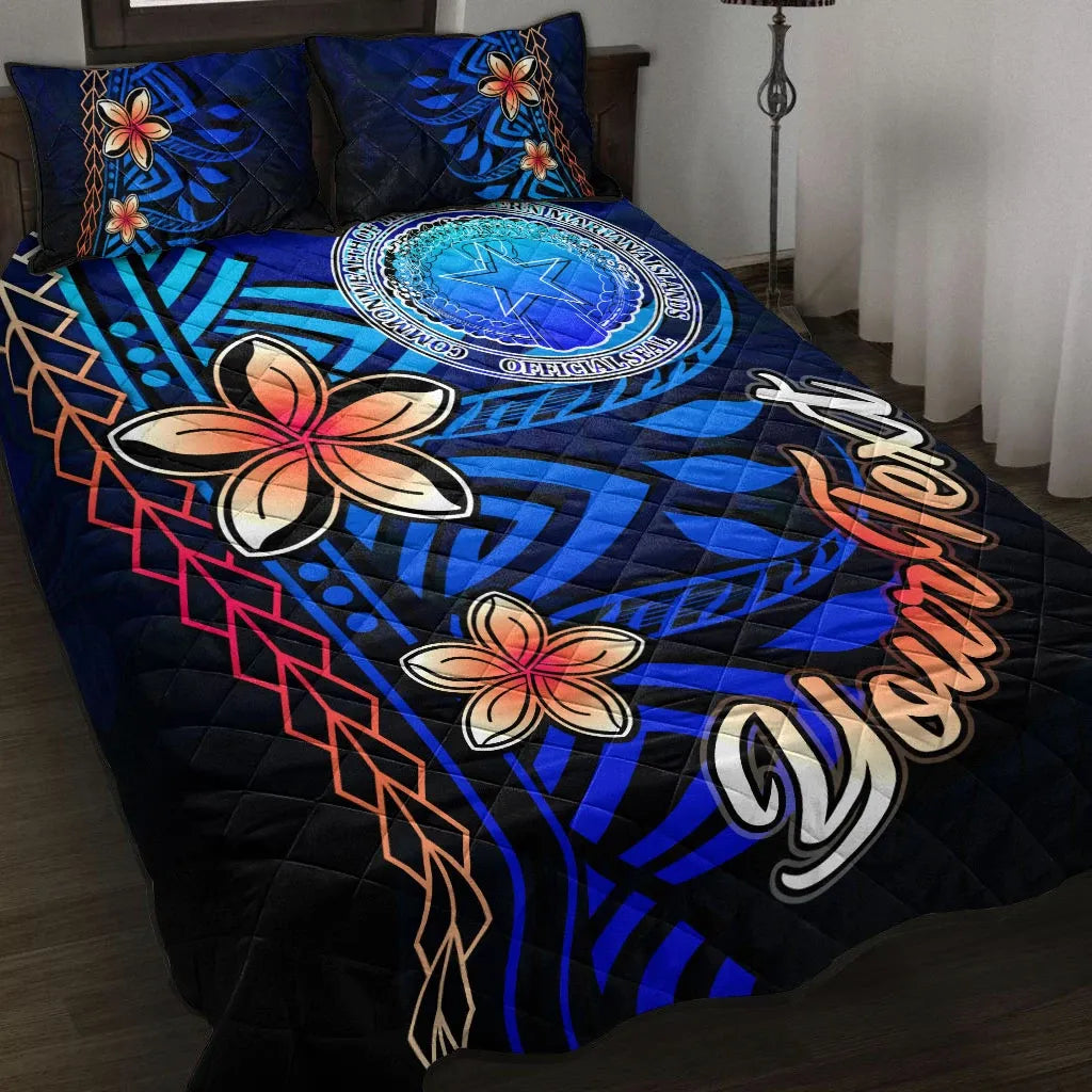 Northern Mariana Islands Custom Personalised Quilt Bed Set - Vintage Tribal Moutain