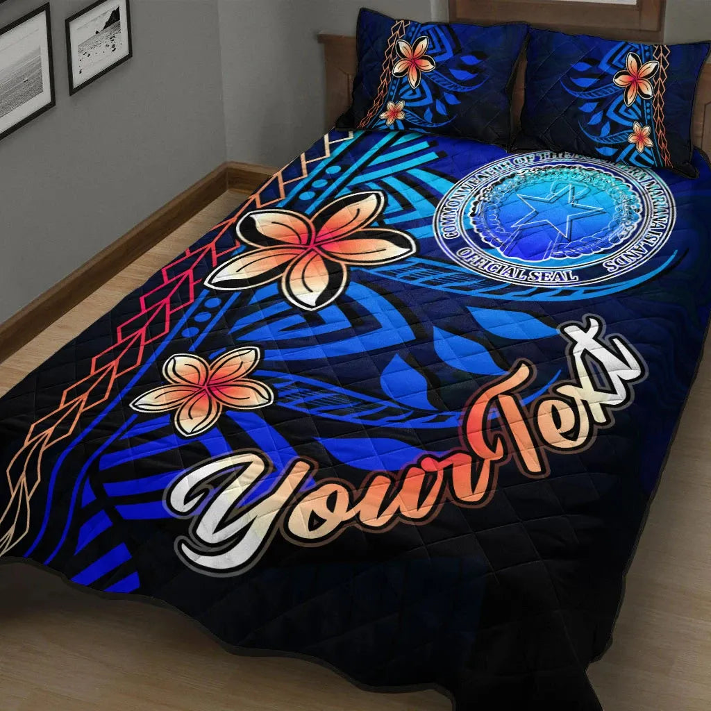 Northern Mariana Islands Custom Personalised Quilt Bed Set - Vintage Tribal Moutain