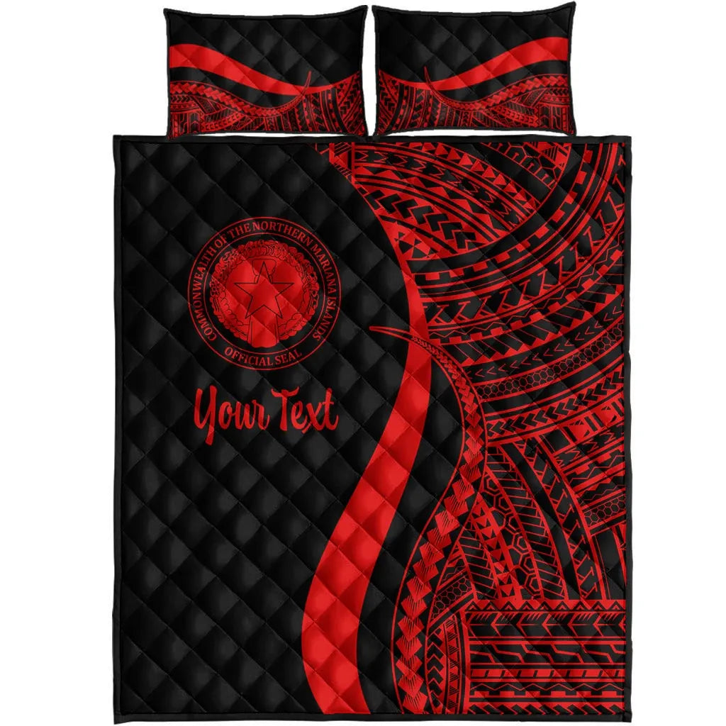Northern Mariana Islands Custom Personalised Quilt Bed Set - Red Polynesian Tentacle Tribal Pattern