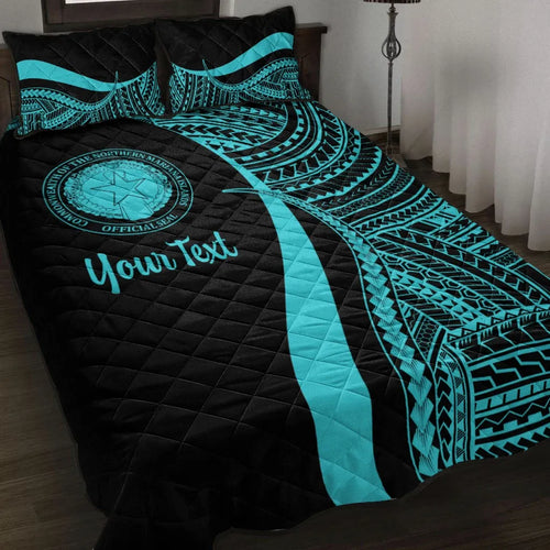 Northern Mariana Islands Custom Personalised Quilt Bed Set - Turquoise Polynesian Tentacle Tribal Pattern