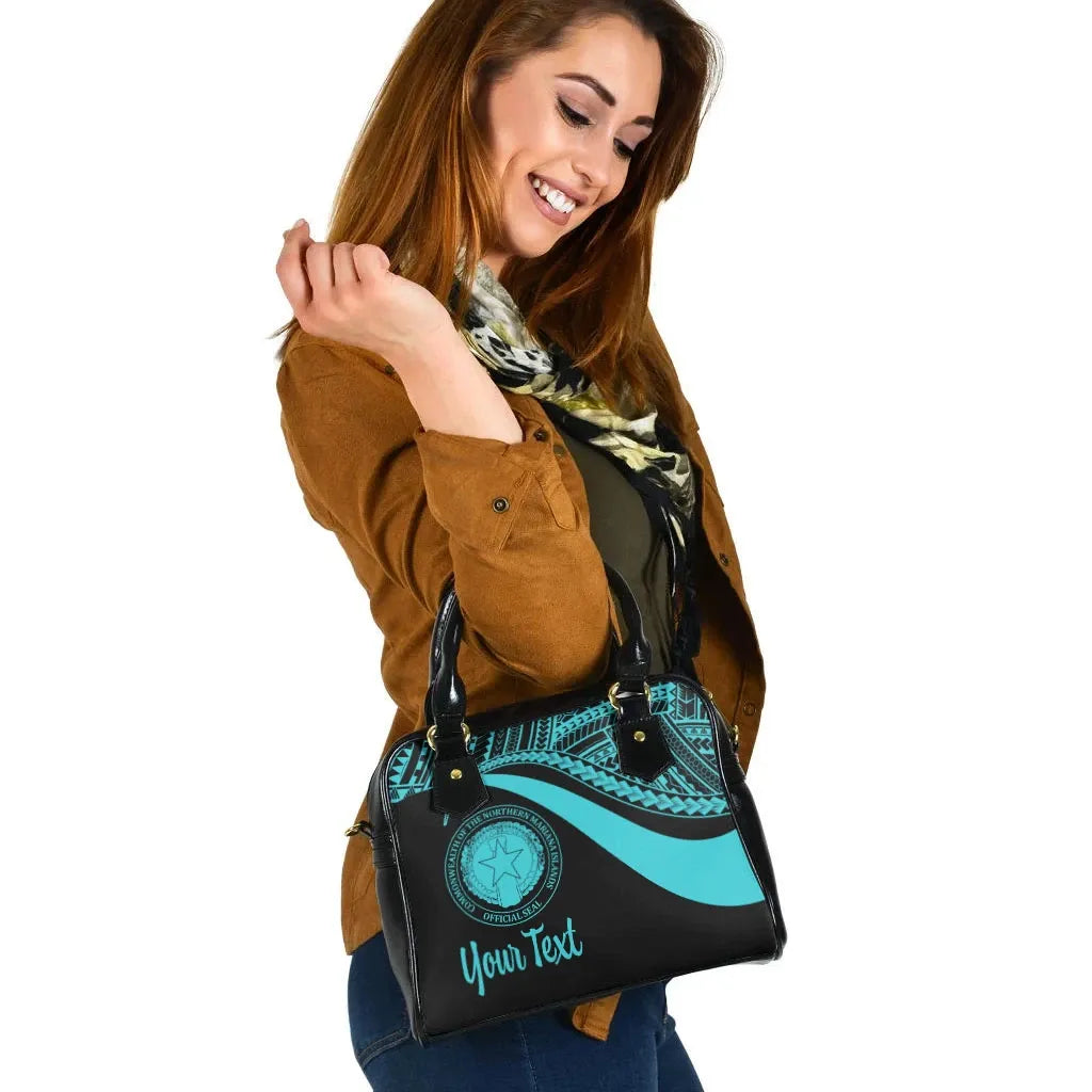 Northern Mariana Islands Custom Personalised Shoulder Handbag - Turquoise Polynesian Tentacle Tribal Pattern