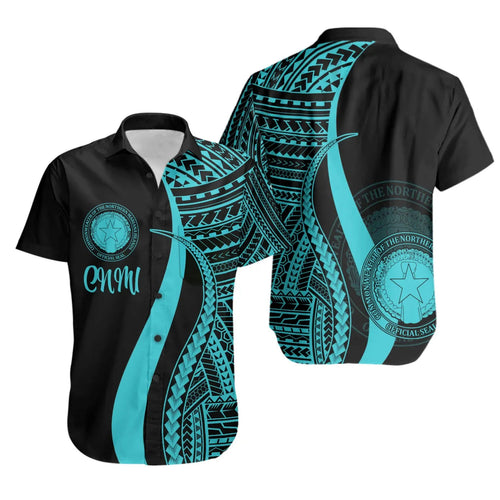 Northern Mariana Islands Short Sleeve Shirt - Turquoise Polynesian Tentacle Tribal Pattern