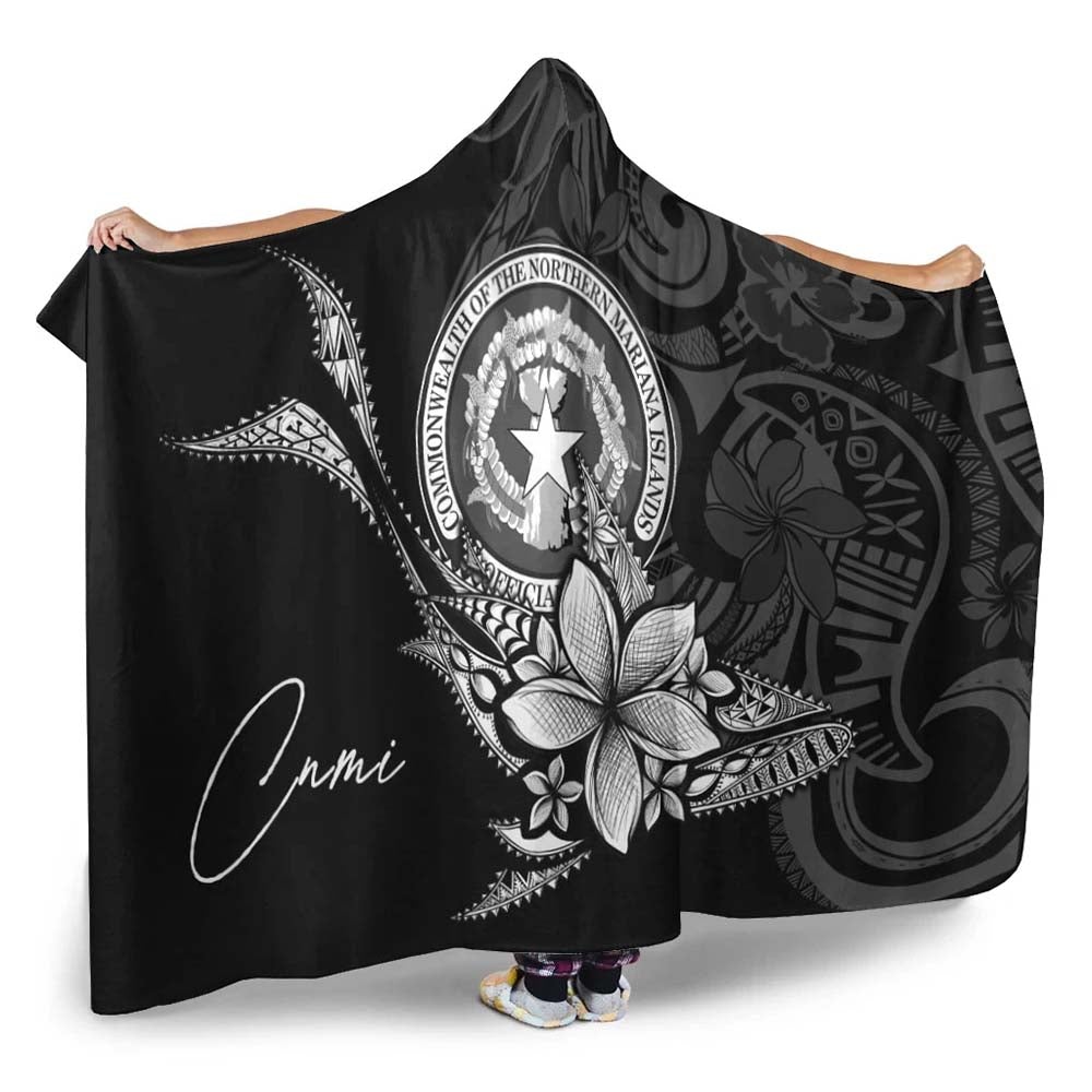 Northern Mariana Islands Hooded Blanket - Fish With Plumeria Flowers Style