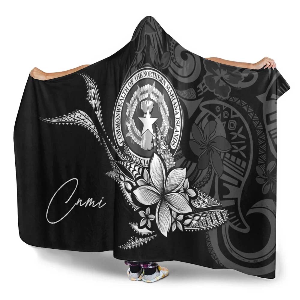 Northern Mariana Islands Hooded Blanket - Fish With Plumeria Flowers Style