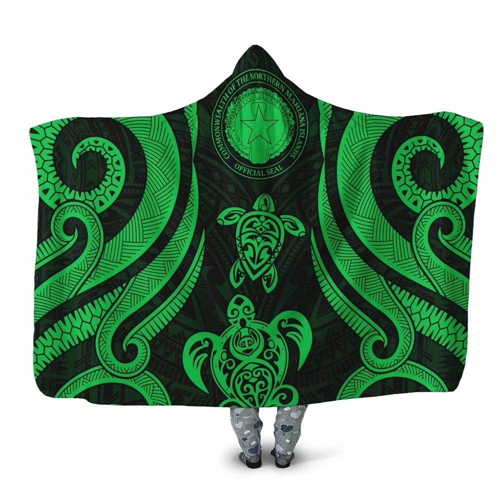 Northern Mariana Islands Hooded Blanket - Green Tentacle Turtle