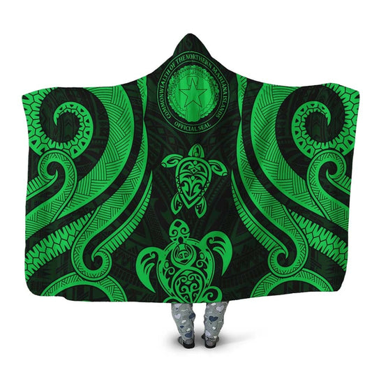 Northern Mariana Islands Hooded Blanket - Green Tentacle Turtle