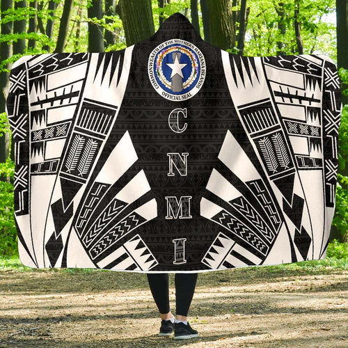 Northern Mariana Islands Hooded Blanket - Polynesian Tattoo Black