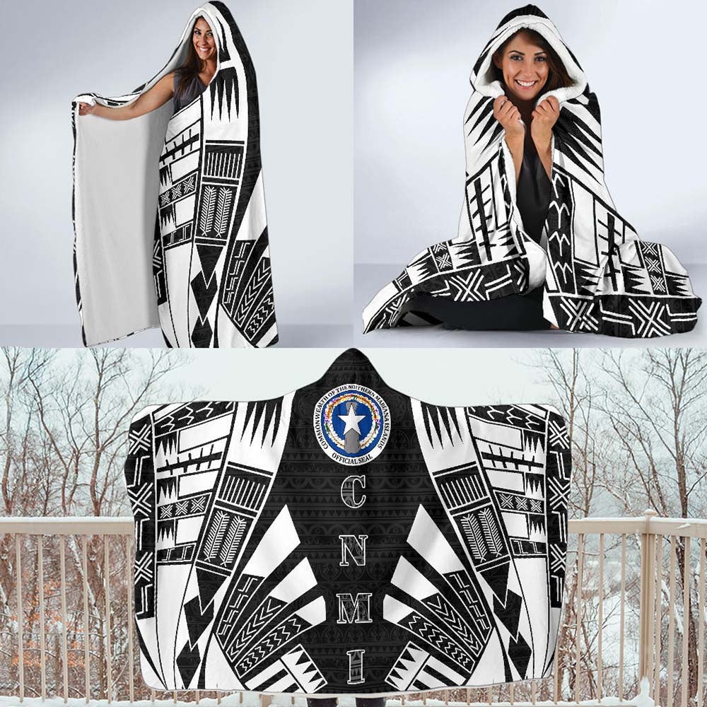 Northern Mariana Islands Hooded Blanket - Polynesian Tattoo Black