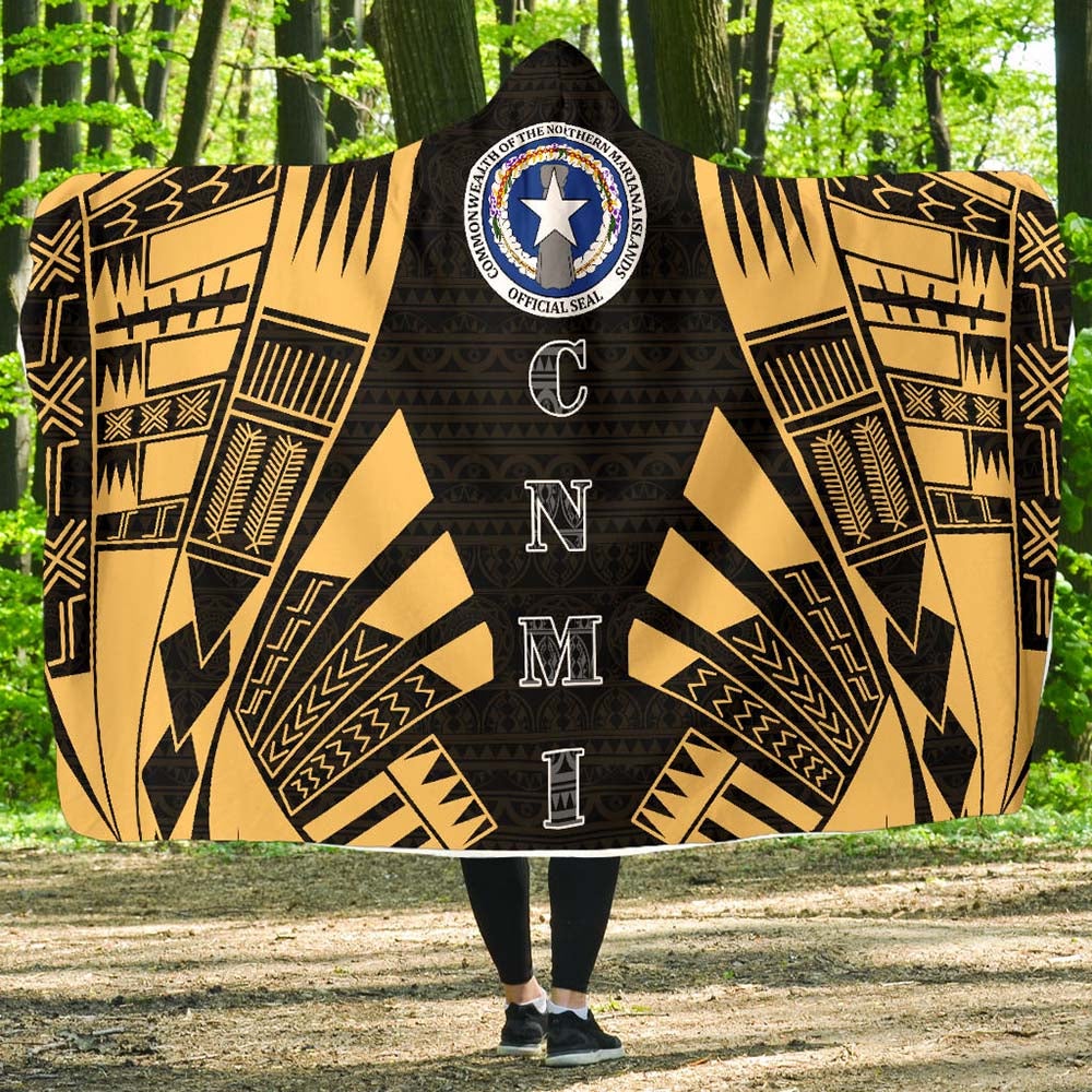 Northern Mariana Islands Hooded Blanket - Polynesian Tattoo Gold