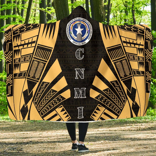 Northern Mariana Islands Hooded Blanket - Polynesian Tattoo Gold
