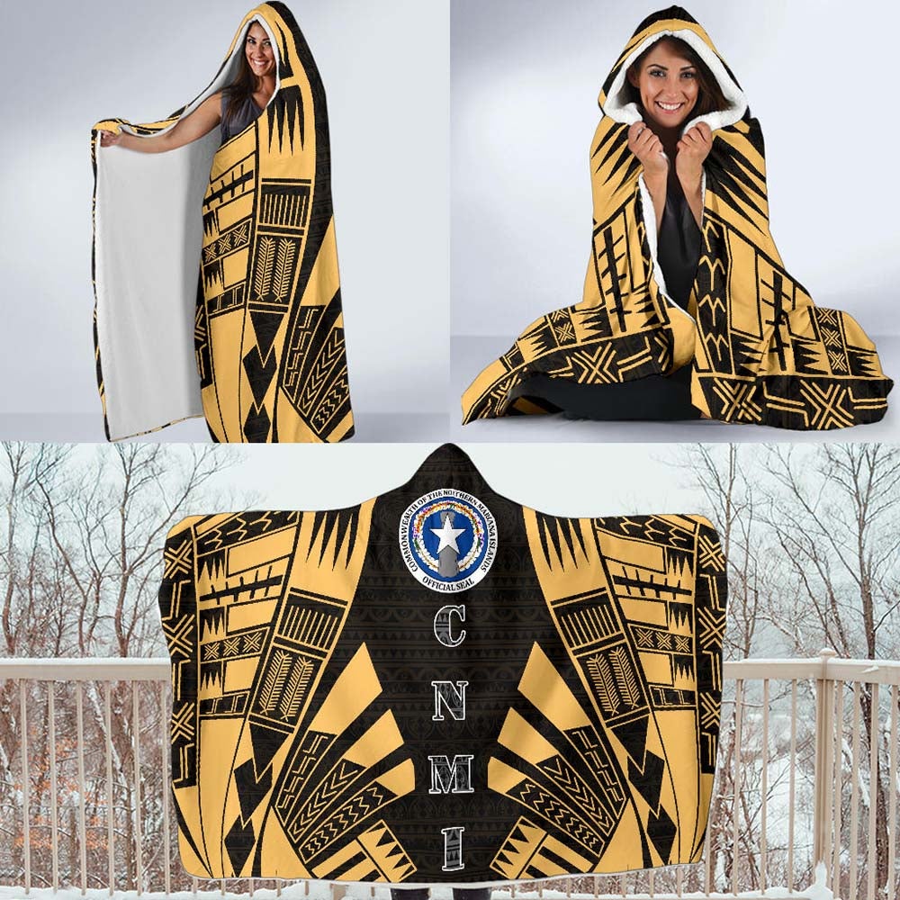 Northern Mariana Islands Hooded Blanket - Polynesian Tattoo Gold