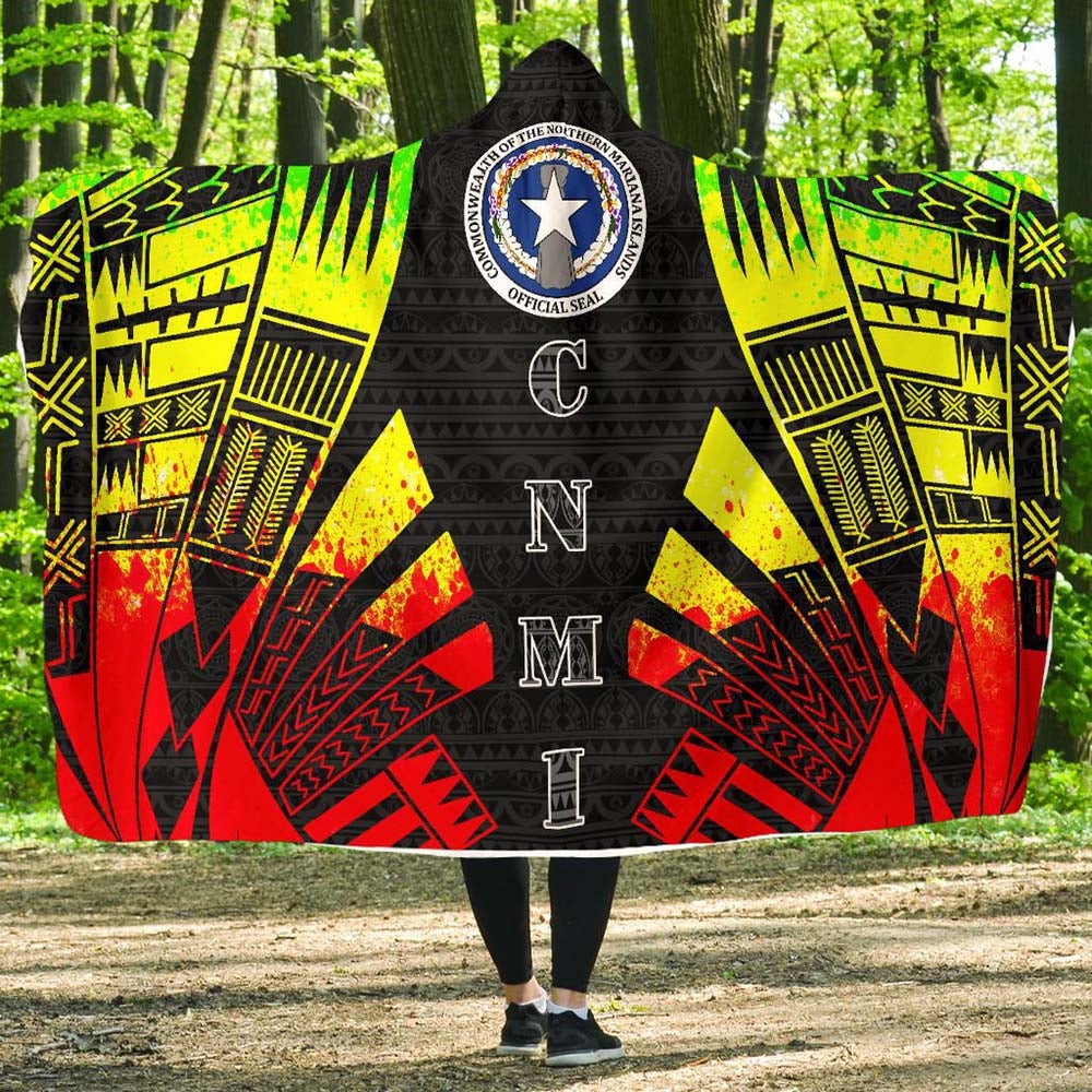Northern Mariana Islands Hooded Blanket - Polynesian Tattoo Reggae