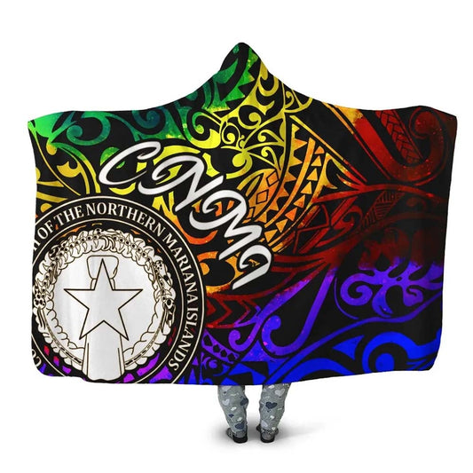 Northern Mariana Islands Hooded Blanket - Rainbow Polynesian Pattern