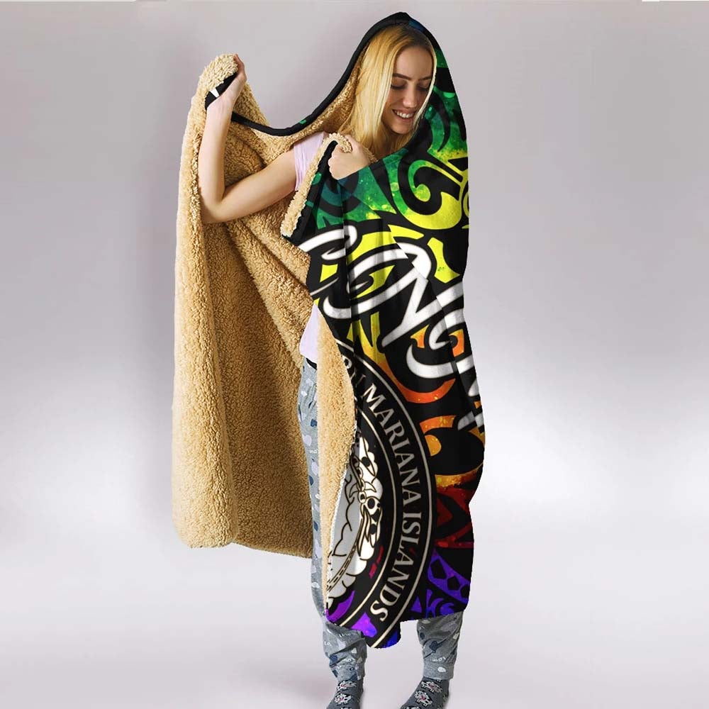 Northern Mariana Islands Hooded Blanket - Rainbow Polynesian Pattern