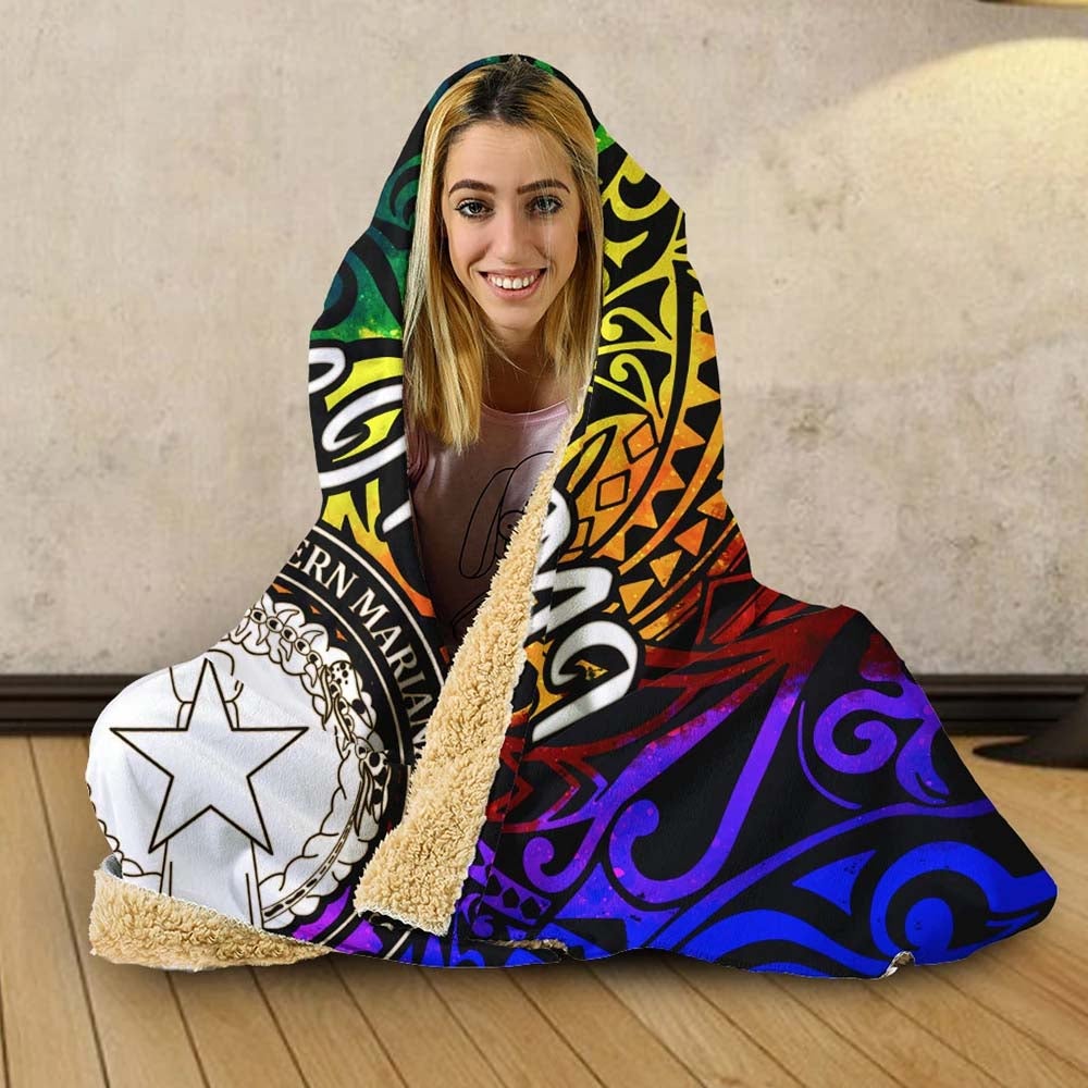 Northern Mariana Islands Hooded Blanket - Rainbow Polynesian Pattern