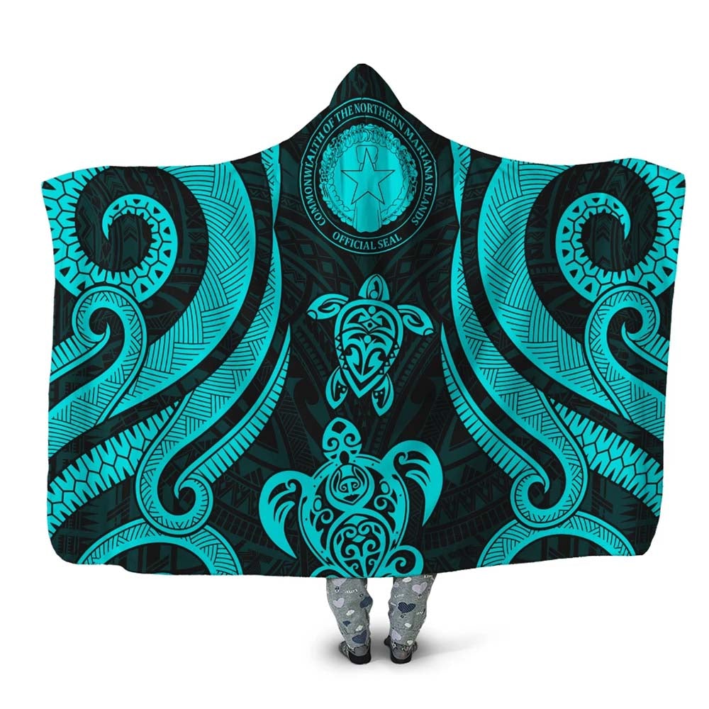 Northern Mariana Islands Hooded Blanket - Turquoise Tentacle Turtle