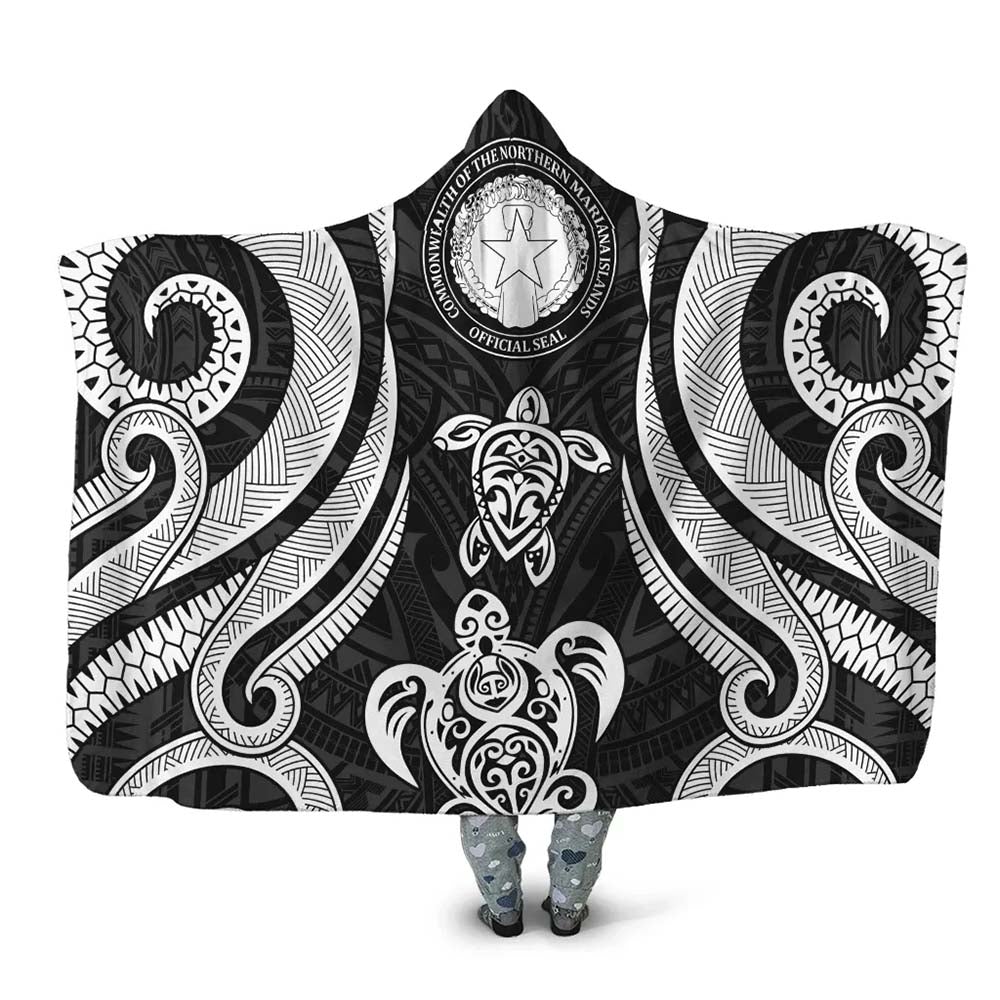 Northern Mariana Islands Hooded Blanket - White Tentacle Turtle