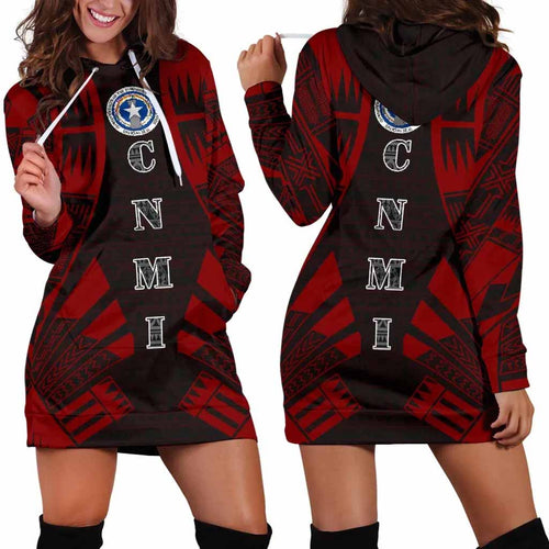 Northern Mariana Islands Hoodie Dress - Polynesian Tattoo Red