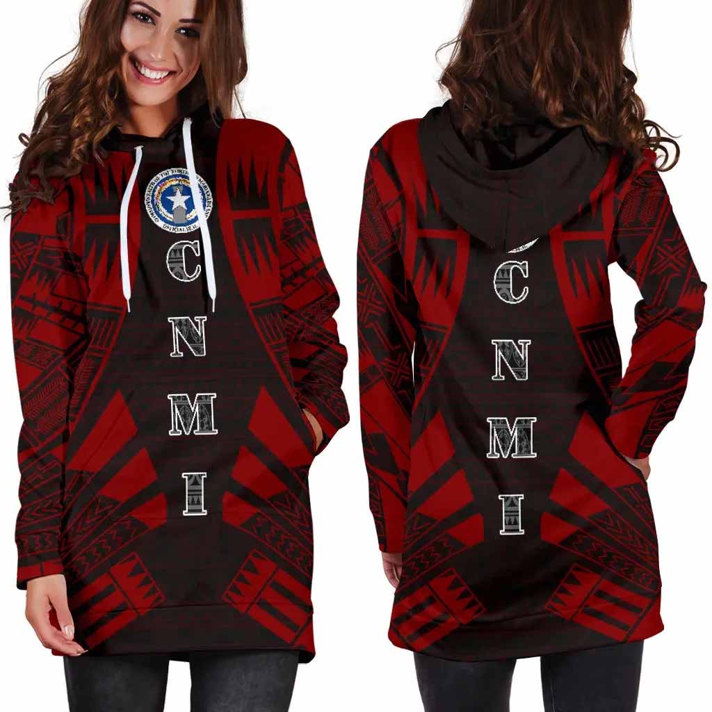 Northern Mariana Islands Hoodie Dress - Polynesian Tattoo Red