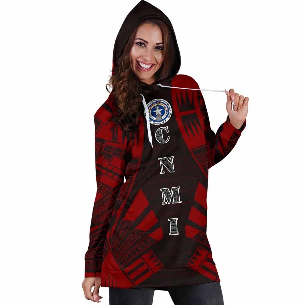 Northern Mariana Islands Hoodie Dress - Polynesian Tattoo Red