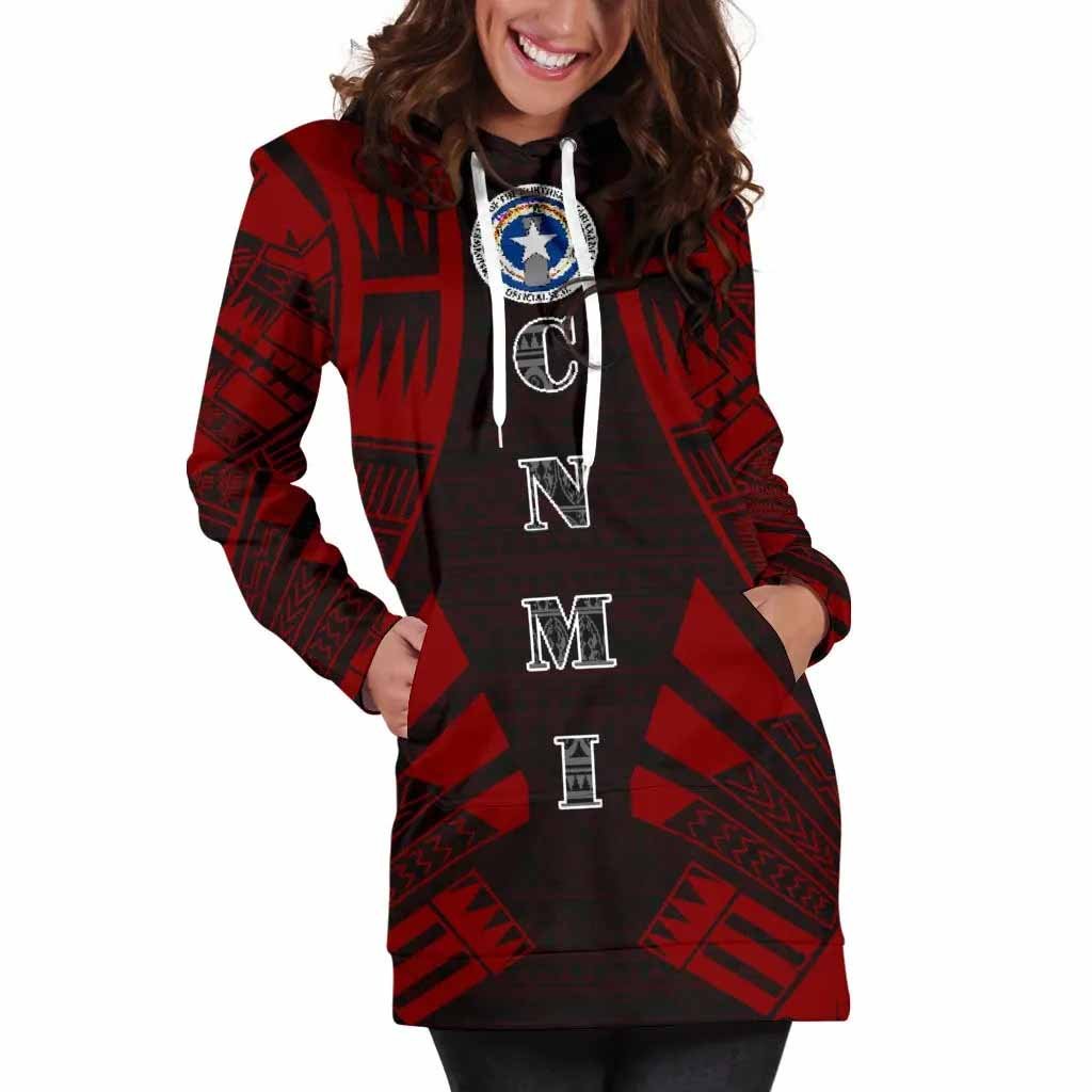 Northern Mariana Islands Hoodie Dress - Polynesian Tattoo Red
