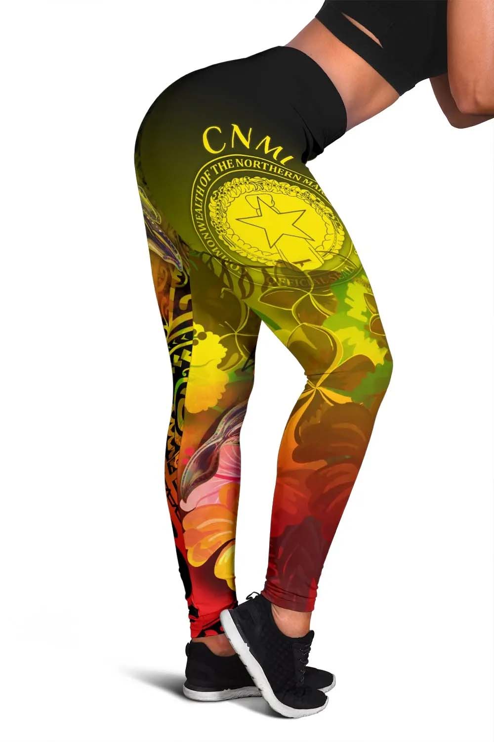 Northern Mariana Islands Legging - Humpback Whale with Tropical Flowers (Yellow)