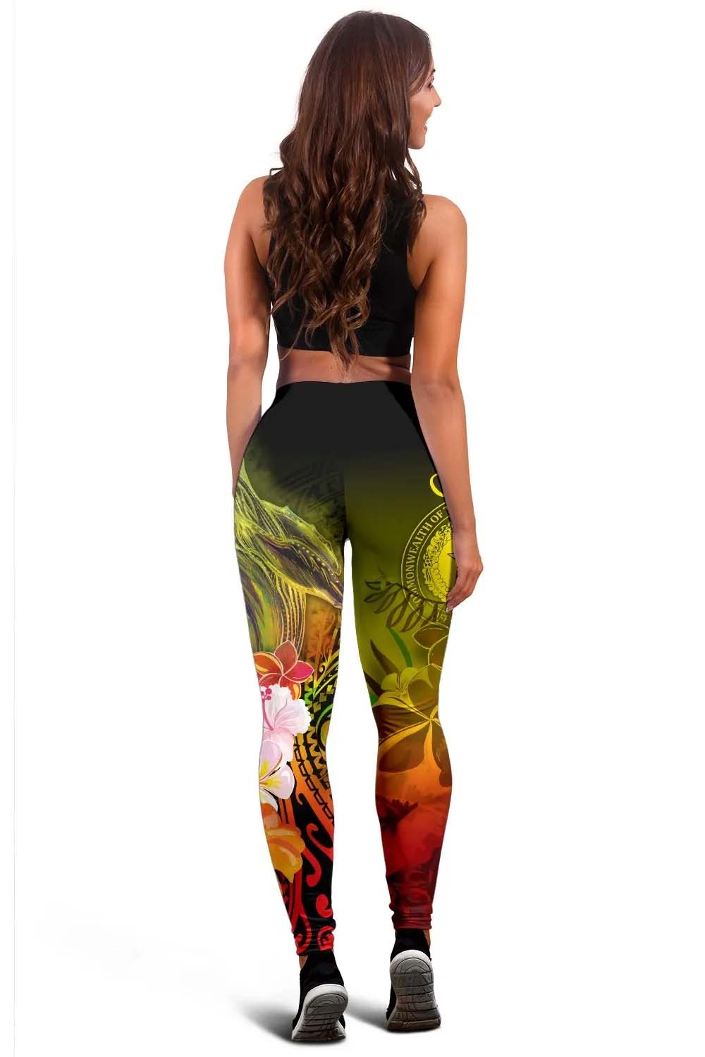 Northern Mariana Islands Legging - Humpback Whale with Tropical Flowers (Yellow)