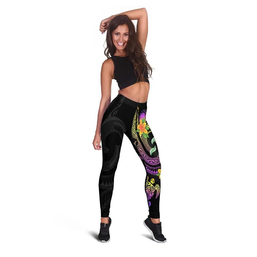 Northern Mariana Islands Legging - Plumeria Flowers with Spiral Patterns