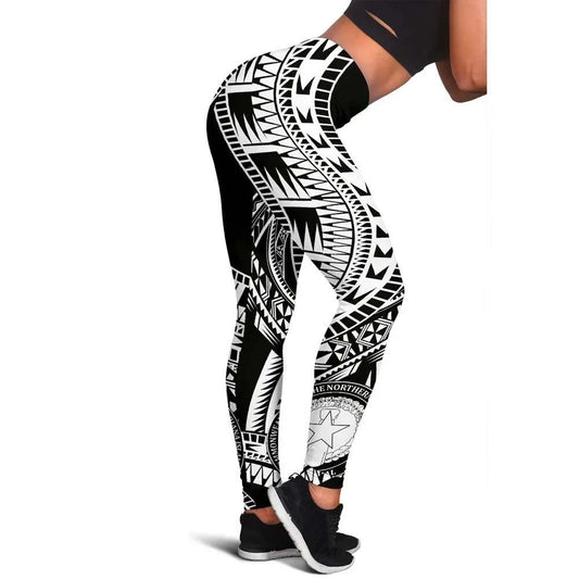 Northern Mariana Islands Legging Polynesian Pattern Black