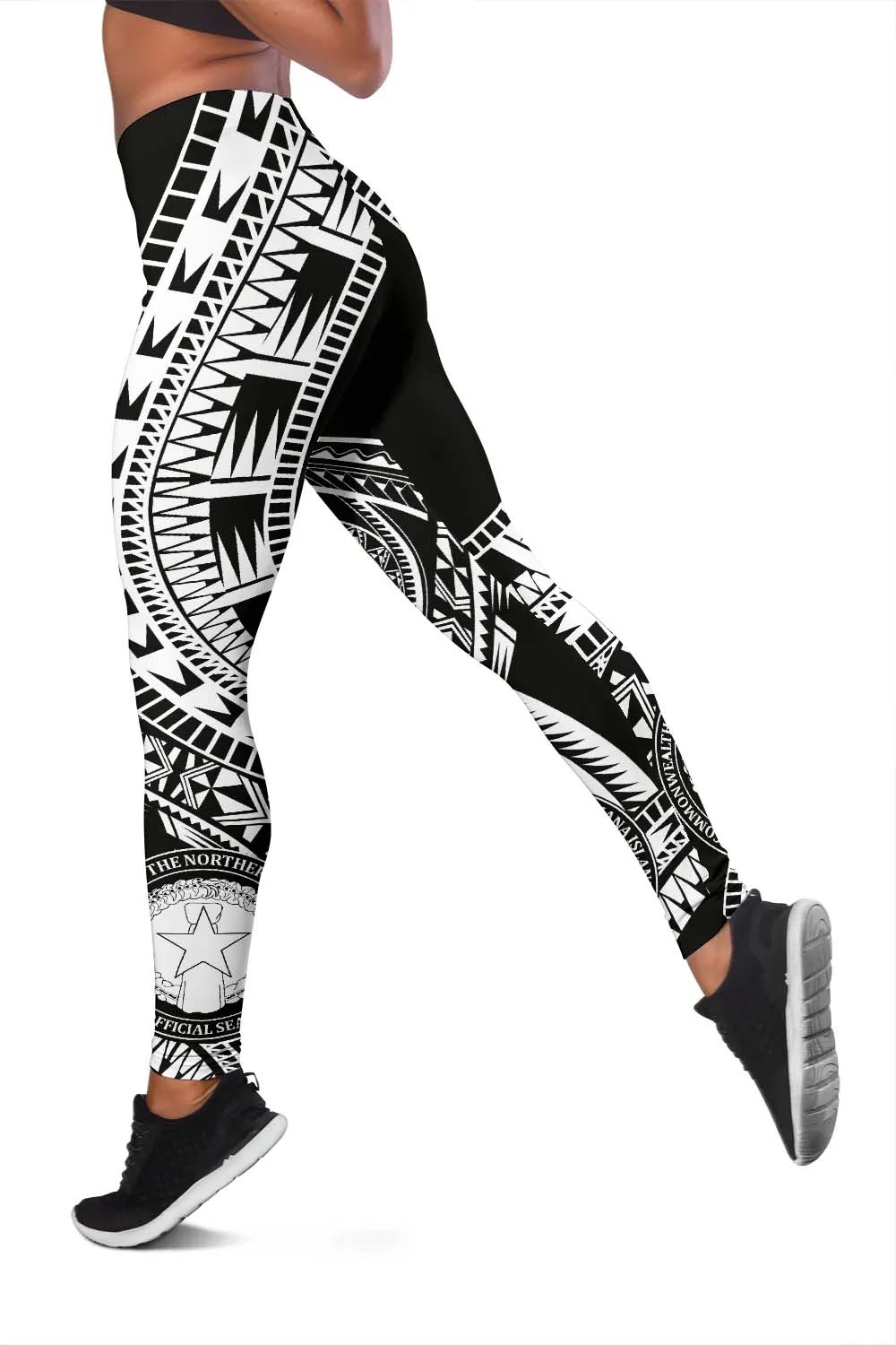 Northern Mariana Islands Legging Polynesian Pattern Black