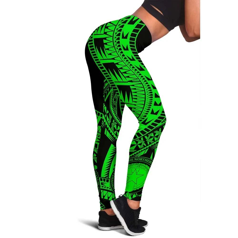 Northern Mariana Islands Legging Polynesian Pattern Green