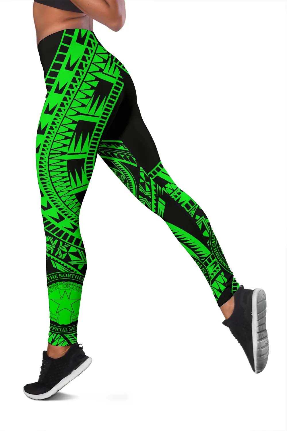 Northern Mariana Islands Legging Polynesian Pattern Green